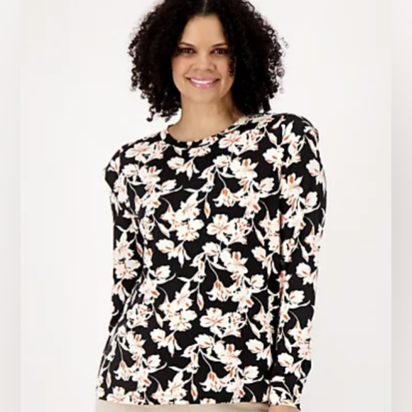 New AnyBody Long Sleeve Black Pink Red & White Floral Top Plus Size 4X Fun Comfy - Picture 7 of 12